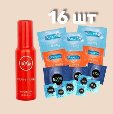 Комплект 16 шт EXS, Pasante + Лубрикант EXS Strawberry Lube Water Based 100 мл SOS4299 фото