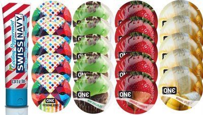 Набор из SwissNavy CoolingPeppermint 10мл + ONERibs + ONE Mint Chocolate + ONEChocolateStrawberry + ONEBanana SOS8648 фото