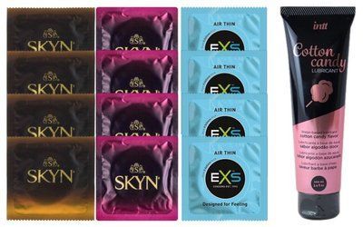 Комплект: Лубрикант Intt Cotton Candy (100мл) +8 шт. SKYN+4 шт. EXS Air Thin SOS10460 фото