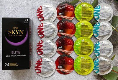Комплект 40 штук Skyn Elite + ONE Extreme Ribs, Pleasure Plus, Flavor Waves, Glowing Pleasures SOS2300 фото
