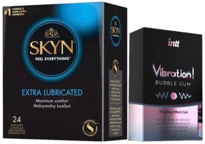 Набор из SKYN Extra Lube (24 шт) + Жидкий вибратор Intt Vibration Bubble Gum (15 мл) SOS10108 фото