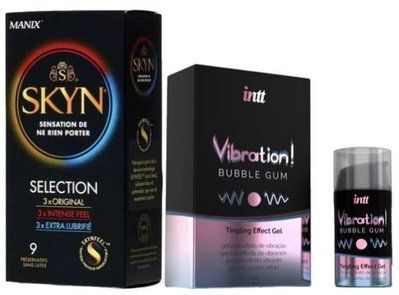 Набор из SKYN Selection (9 шт) + Жидкий вибратор Intt Vibration Bubble Gum (15 мл) SOS9708 фото