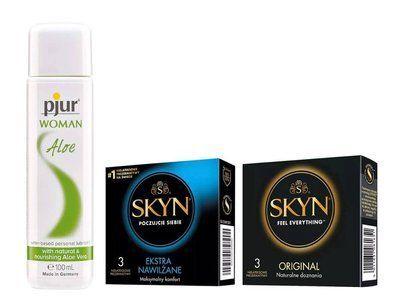 Набір: SKYN ORIGINAL &mdash; 3 шт, SKYN Extra Lube &mdash; 3 шт та Лубрикант Pjur Woman Aloe &mdash; 100 мл SOS904 фото