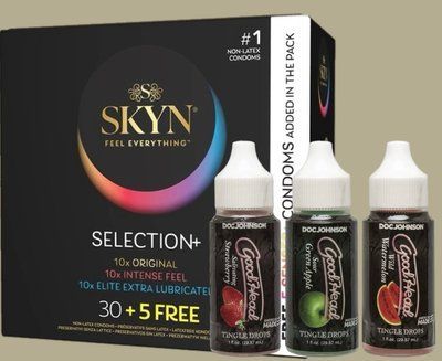 Комплект Skyn ​​Selection 30 шт + 5 of 5 Senses, 35 шт + Набор капель для минета Doc Johnson GoodHead - Tingle Drops SOS5516 фото