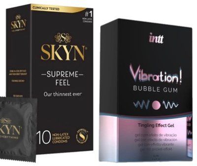 Набор из Skyn ​​Supreme Feel 10 шт + Жидкий вибратор Intt Vibration Bubble Gum (15 мл) SOS10308 фото
