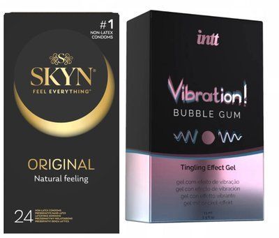 Набір : Intt Vibration Bubble Gum Рідкий стимулятор 15 мл та SKYN ORIGINAL 24 шт SOS144 фото