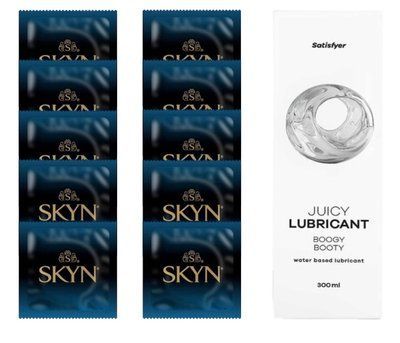 Комплект SKYN Extra Lube 10 шт. + Лубрикант Satisfyer Juicy Lubricant Boogy Booty 300 мл SOS12569 фото