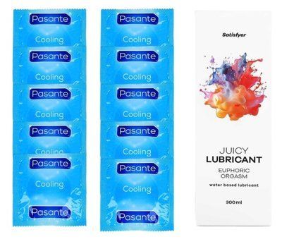 Комплект Pasante Cooling 10шт. + Лубрикант Satisfyer Juicy Lubricant Euphoric Orgasm 300 мл SOS11567 фото
