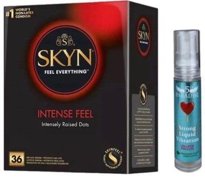 Набор из SKYN Intense Feel (36 шт) + жидкий вибратор 5th Paradise Liquid Vibrator &mdash; Леденец (10 мл) SOS9858 фото