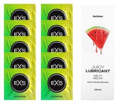 Комплект: EXS Glow in the Dark 10 шт. + Лубрикант Satisfyer Melty Melon 300 мл SOS11362 фото