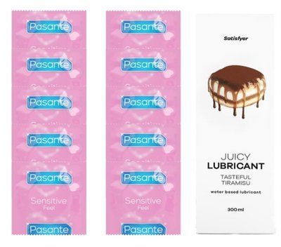 Комплект: Pasante extra sensitive 10 шт. + Лубрикант Satisfyer Juicy Lubricant Tasteful Tiramisu water based 300 мл SOS11517 фото