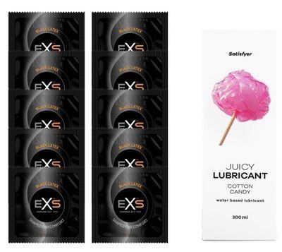 Набір: EXS Black Latex 10 шт. + Лубрикант Satisfyer Cotton Candy 300 мл SOS11161 фото