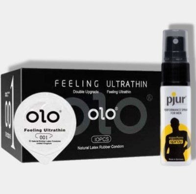 OLO 0.01 Feeling Ultrathin Black 10 шт + Пролонгатор pjur Superhero Spray 20 мл SOS5883 фото