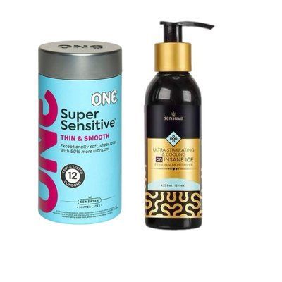 ONE Super Sensitive Pack 12 шт.+ Збуджувальна змазка на гібридній основі Sensuva - Ultra-Stimulating ON Insane Ice (125 мл) SOS6526 фото