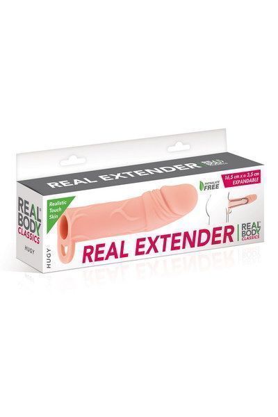 Насадка на член Real Body &ndash; Real Extender HUGY с открытой головкой и кольцом для мошонки SO3717 фото