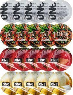 Набір з 20 шт ONE Extra strong + ONE Tattoo Touch + ONE Chocolate Strawberry + ONE Banana Split SOS8198 фото