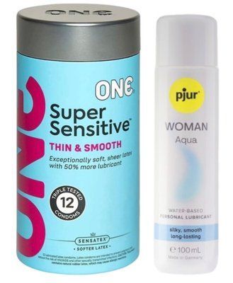 Набор ONE Super Sensitive Pack 12 шт. + Лубрикант Pjur Woman Aqua 100 мл. SOS13020 фото