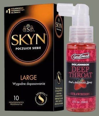 Комплект SKYN Large 10 шт + Спрей Doc Johnson GoodHead DeepThroat Spray Sweet Strawberry 59 мл SOS5567 фото
