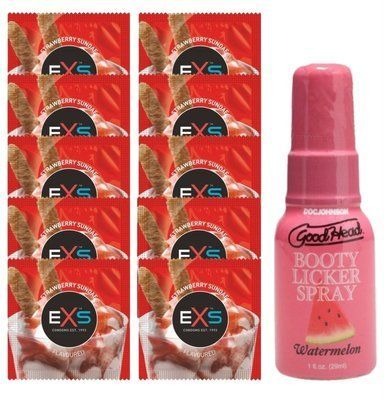 EXS STRAWBERRY SUNDAE 10 шт + Doc Johnson Booty Licker Spray &ndash; Watermelon (29 мл) SOS14071 фото