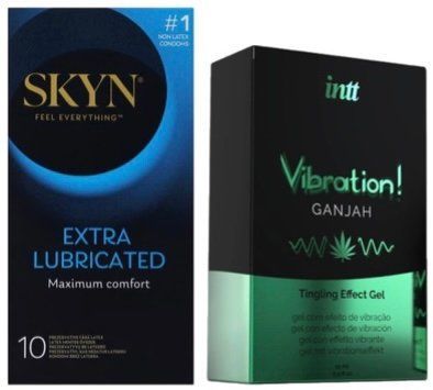 Набор из SKYN Extra Lube (10 шт) + Жидкий вибратор Intt Vibration Ganjah (15 мл) SOS10209 фото