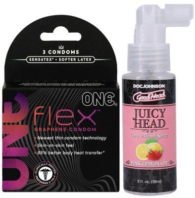 Комплект 3 шт ONE Flex + Спрей Doc Johnson GoodHead &ndash; Juicy Head Dry Mouth Spray &ndash; Pink Lemonade 59мл SOS6172 фото