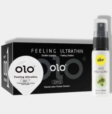 OLO 0.01 Feeling Ultrathin Black 10 шт + Пролонгатор pjur MED Prolong Spray 20 мл SOS5884 фото