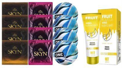 Комплект: Лубрикант OLO Banana (120 мл) + 8 шт. SKYN + 4 шт. ONE Fresh Mint SOS10512 фото