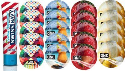 Набор из SwissNavy CoolingPeppermint 10мл + ONERibs + ONE Island Punch + ONEChocolateStrawberry + ONEBanana SOS8649 фото