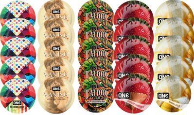 Набір з 25 шт One Extreme ribs + ONE 𝐕𝐀𝐍𝐈𝐒𝐇 + ONE Tattoo Touch + ONE Chocolate Strawberry + ONE Banana Split SOS8248 фото