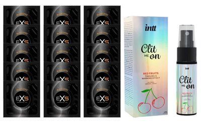 Комплект EXS Black Latex 15 шт + Intt Clit Me On Red Fruits Warming Effect збуджувальний спрей для клітора, 12 мл SOS14669 фото