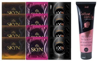 Комплект: Лубрикант Intt Cotton Candy (100мл) +8 шт. SKYN+4 шт. EXS Black Latex SOS10461 фото