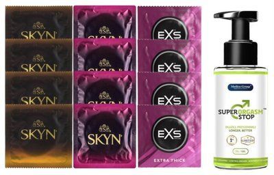 Комплект: Пролонгатор Super Orgasm Stop Гель (150 мл) + 8 шт. SKYN + 4 шт. EXS Extra Thick SOS10813 фото