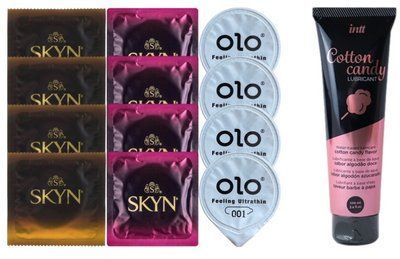 Комплект: Лубрикант Intt Cotton Candy (100 мл) + 8 шт. SKYN + 4 шт. OLO Feeling Ultrathin 001 SOS10409 фото