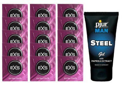 Комплект EXS Extra Thick 15 шт + pjur MAN Steel Gel SOS14713 фото