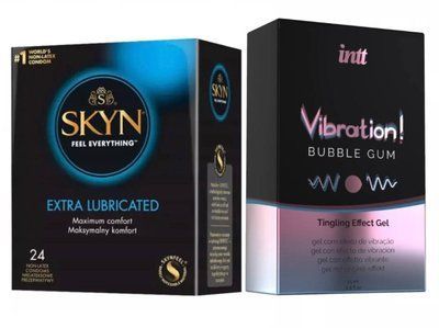 Набір : Intt Vibration Bubble Gum Рідкий стимулятор 15 мл та SKYN Extra Lube 24 шт SOS145 фото
