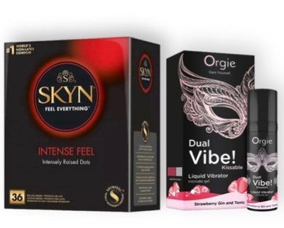 Skyn Intense feel 36 штук + Orgie Dual Vibe! Strawberry Gin & Tonic 15 мл SOS6804 фото