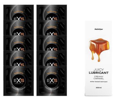 Набір: EXS Black Latex 10 шт. + Лубрикант Satisfyer Creamy Caramel 300 мл SOS11162 фото