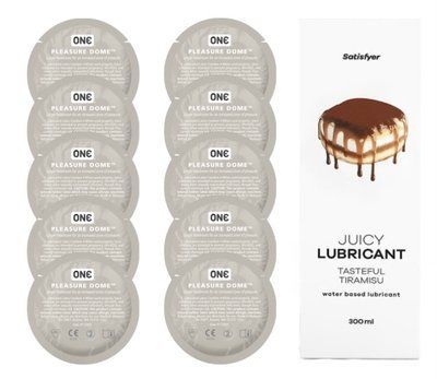 Комплект 𝐎𝐍𝐄 𝐃𝐨𝐦𝐞 10 шт. + Лубрикант Satisfyer Juicy Lubricant Tasteful Tiramisu (300 мл) SOS12218 фото
