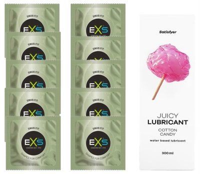 Комплект: з EXS Snug Fit 10 шт + Лубрикант Satisfyer Juicy Cotton Candy water based 300 мл SOS11313 фото