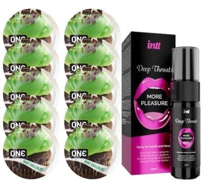 Комплект ONE Mint Chocolate 10 шт + INTT Deep Throat Oral Spray (12 мл) SOS13871 фото