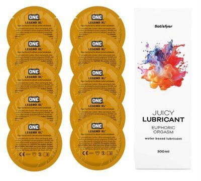 Комплект 𝐎𝐍𝐄 𝐋𝐞𝐠𝐞𝐧𝐝 𝐗𝐋 10 шт. + Лубрикант Satisfyer Juicy Lubricant Euphoric Orgasm (300 мл) SOS12268 фото