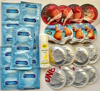 Комплект з 26 штук ONE Flavor Waves, Studs, Ribs - PASANTE Cooling + Лубрикант pjur Woman Vegan 30 мл SOS1450 фото