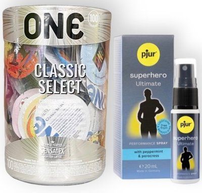 Набор из ONE Classic Select 100 шт + pjur Superhero Ultimate Spray 20 мл SOS8999 фото