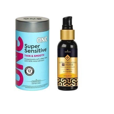 ONE Super Sensitive Pack 12 шт. + Возбуждающая смазка на гибридной основе Sensuva - Ultra-Stimulating On Insane Butter Rum (57 мл) SOS6527 фото
