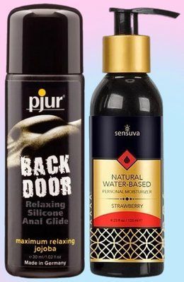 Набір лубрикантів pjur backdoor anal Relaxing jojoba silicone 30 мл + Sensuva Natural Water-Based Strawberry (125 мл) LB708 фото