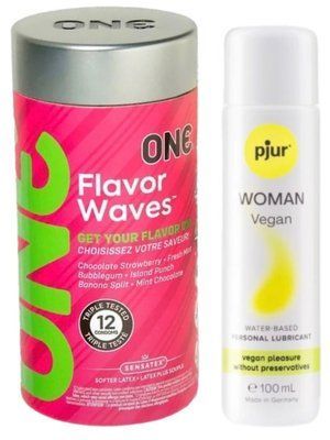 Комплект ONE Flavor Waves 12 штук + Pjur Woman Vegan 100 мл SOS12971 фото