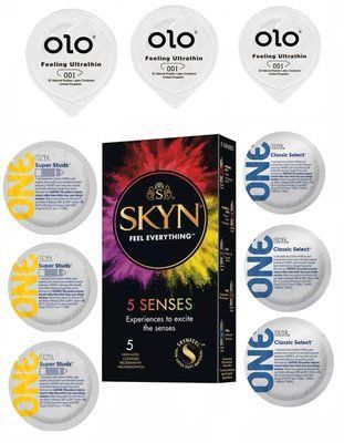 Набір: SKYN 5 Senses + OLO Ultrathin 3 шт. + ONE Super Studs 3 шт. + ONE Classic Select 3 шт. SOS11819 фото
