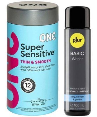 Набор ONE Super Sensitive Pack 12 шт + Лубрикант Pjur Basic Waterbased 100 мл SOS13021 фото