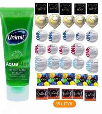 Набор из 35 шт. - SKYN, EXS, OLO, ONE + Лубрикант Unimil Aloe 80 мл SOS1306 фото
