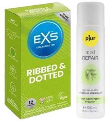 Набір EXS Ribbed & Dotted (12 шт) + pjur MED Repair Glide 100 мл SOS13521 фото